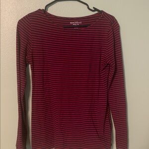 J. Crew Red and Navy Striped Long Sleeve Tee